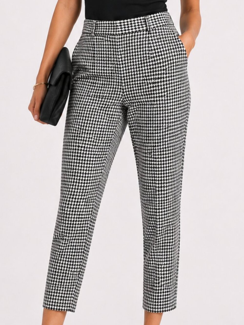 BANANA REPUBLIC Sloan Houndstooth Cropped Trouser Pants Black White 4